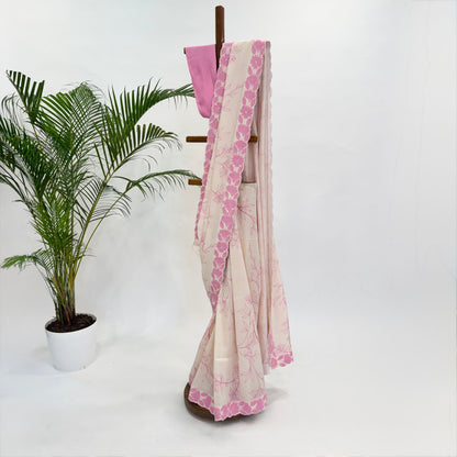Blush Foliole Outline Applique Chanderi Silk Saree Set