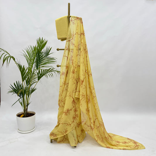 Yellow Foliole Outline Kota Saree