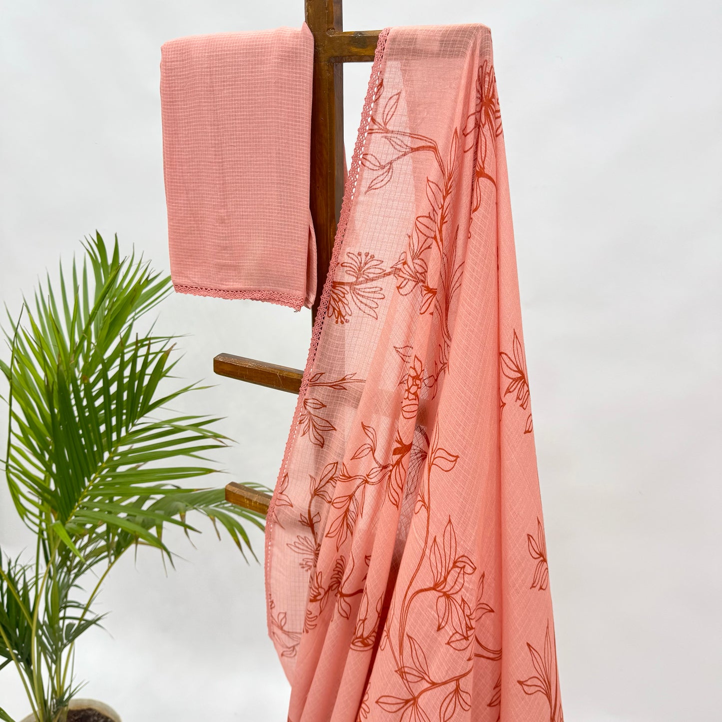 Peach Foliole Outline Kota Saree
