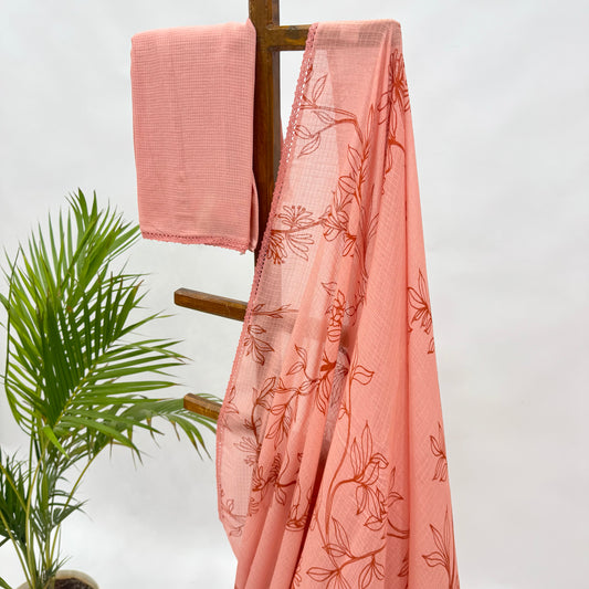 Peach Foliole Outline Kota Saree