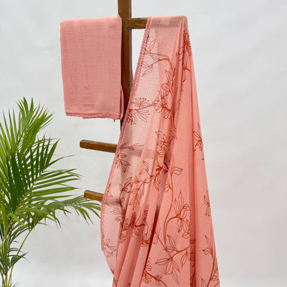 Peach Foliole Outline Kota Saree