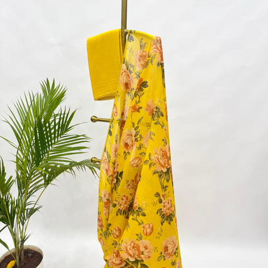 Yellow Flower Bunch Kota Saree