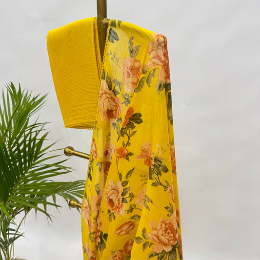 Yellow Flower Bunch Kota Saree