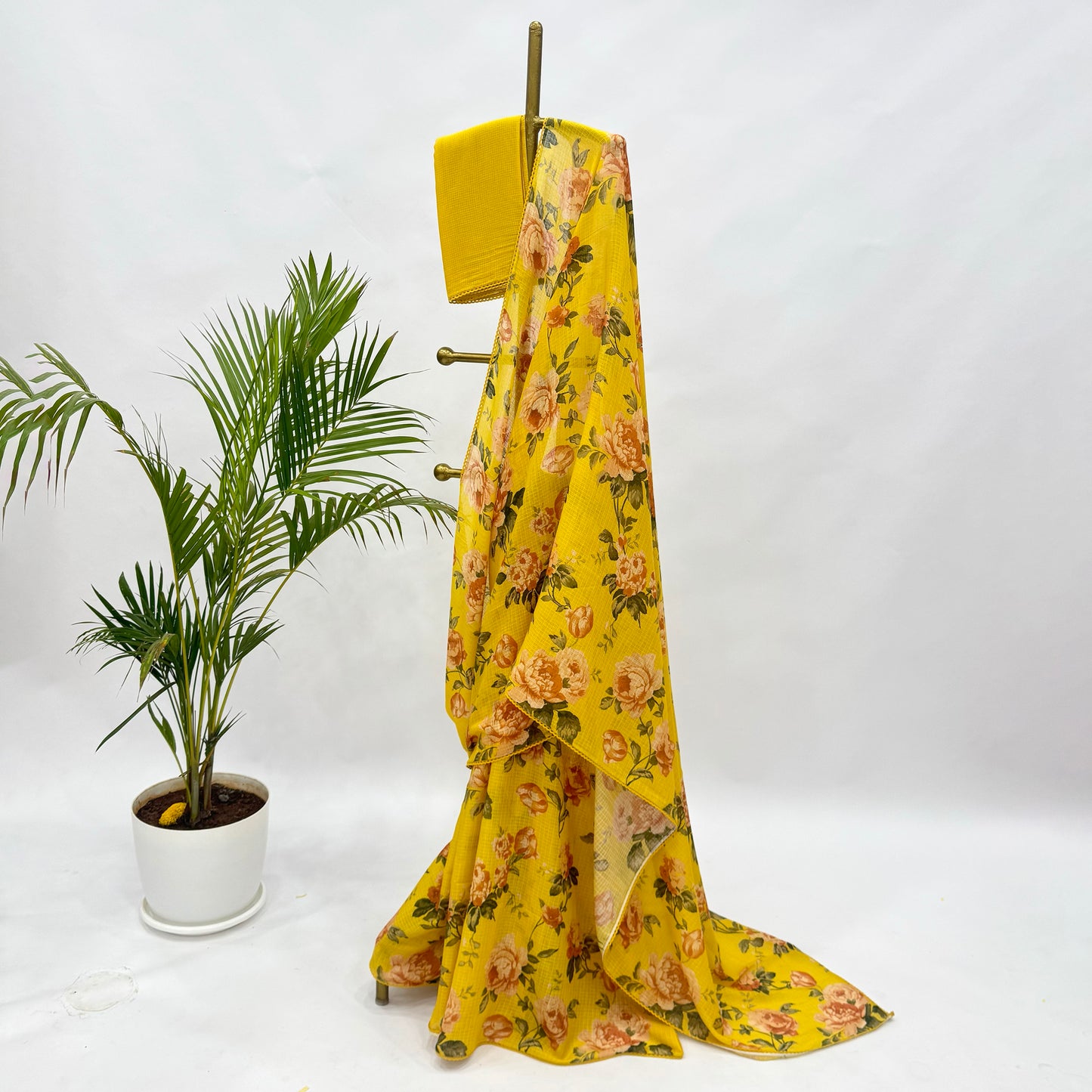 Yellow Flower Bunch Kota Saree