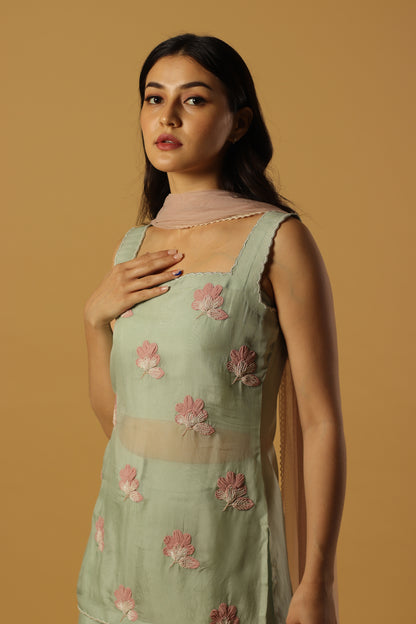 Seagreen Georgette flowers sharara set
