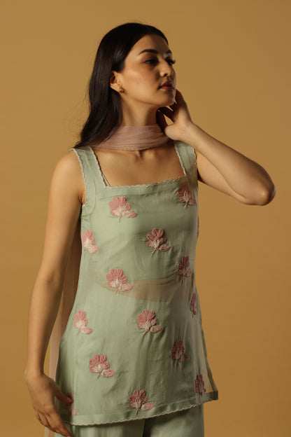 Seagreen Georgette flowers sharara set