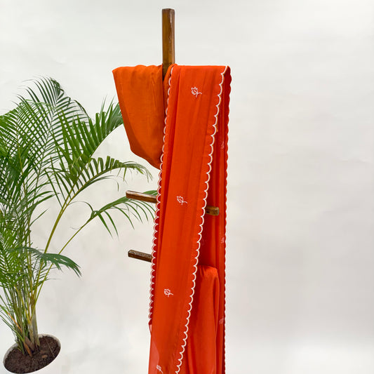 OrangeLeaf Pearl Motifs Falling Organza Saree