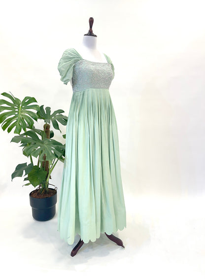Pearl Embroidery Drape Sleeve Floorlength