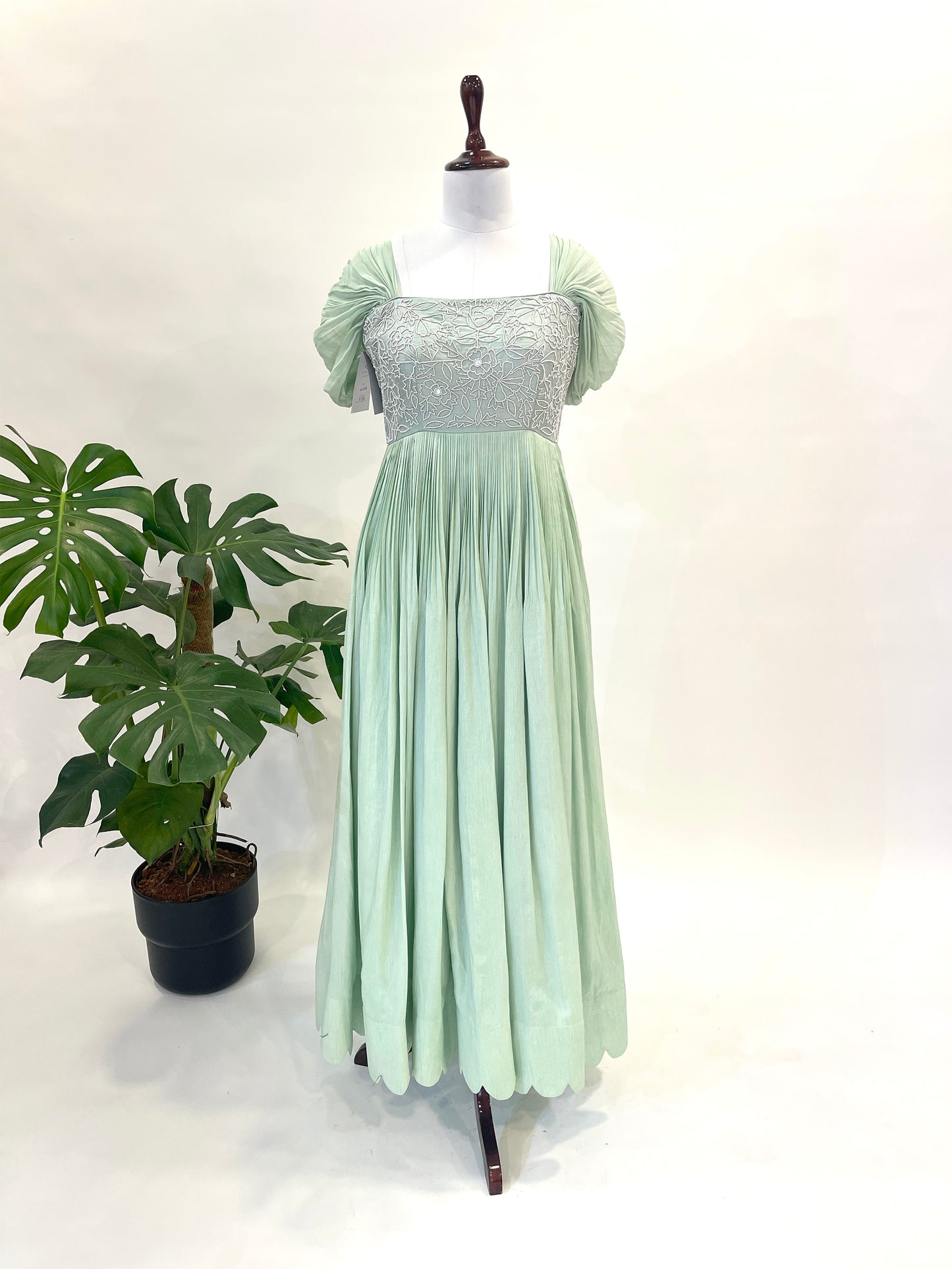 Pearl Embroidery Drape Sleeve Floorlength