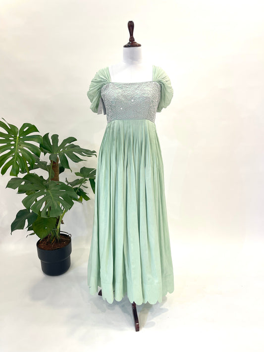 Pearl Embroidery Drape Sleeve Floorlength