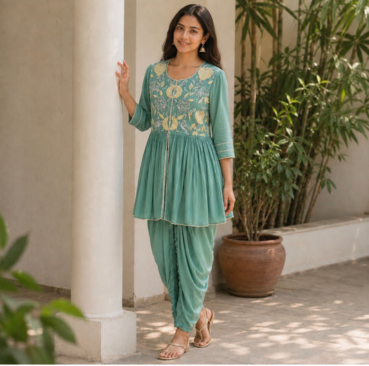 Green IT peplum Dhoti Set