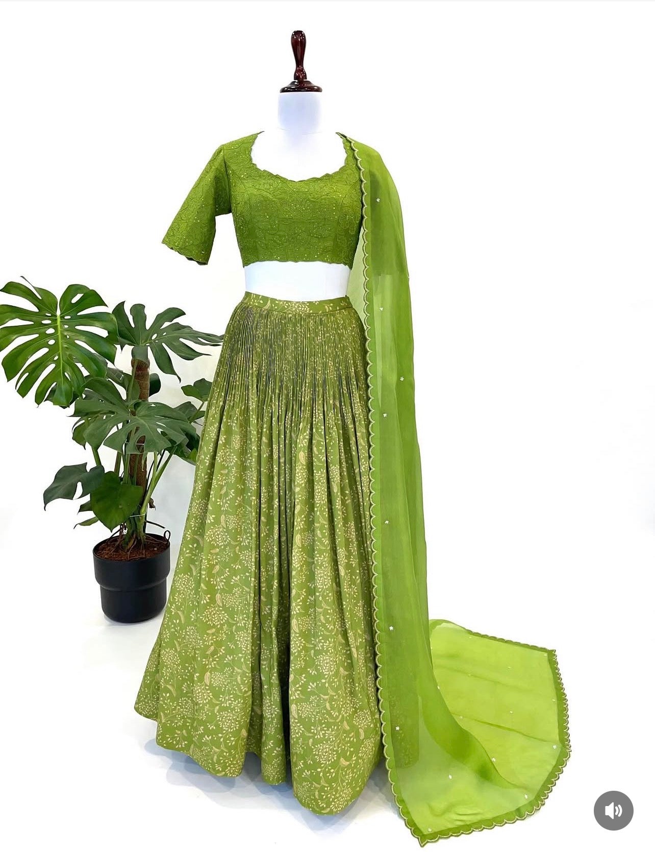Leaf Green Kumri Skirt with Applique BLouse