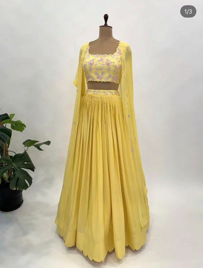 Yellow Multibead Skirt Cape Set