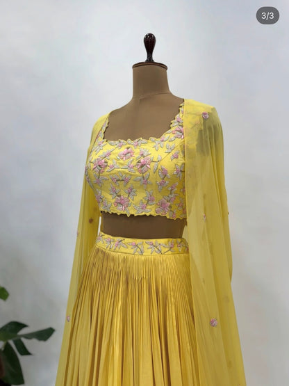 Yellow Multibead Skirt Cape Set