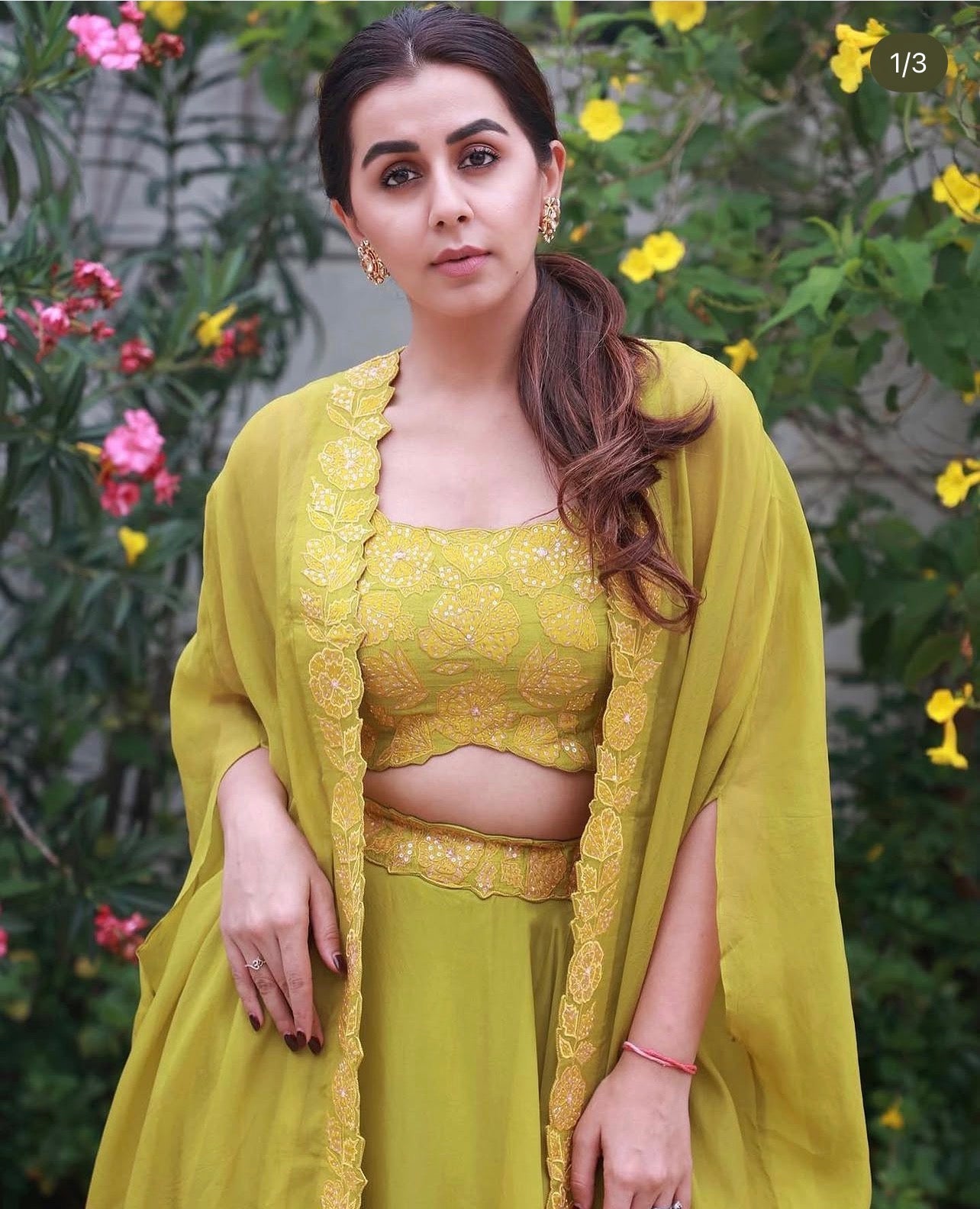 Green Applique Skirt Cape Set