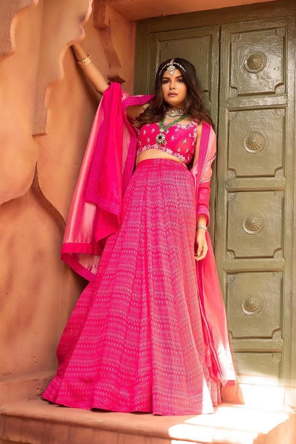 Hot Pink Stripes Skirt Set