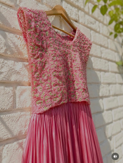 Rose Embroidered Powder Pink Floorlength