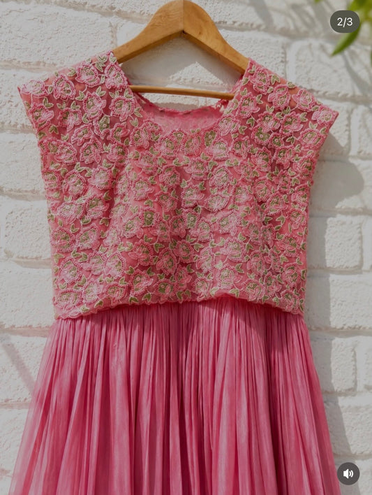 Rose Embroidered Powder Pink Floorlength