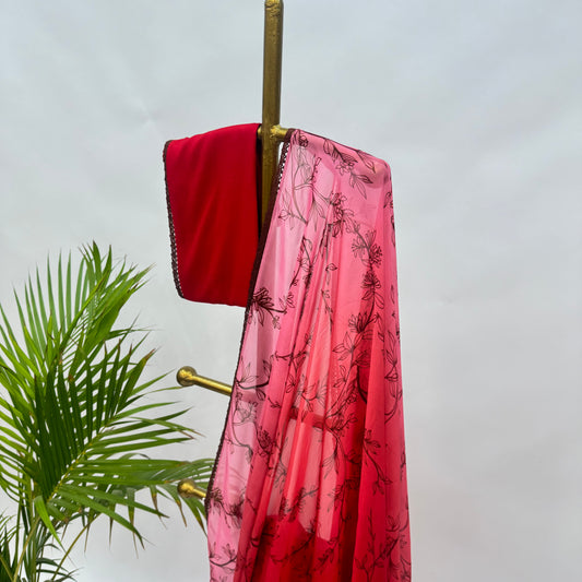 Red Gradient Foliole falling organza saree with lace