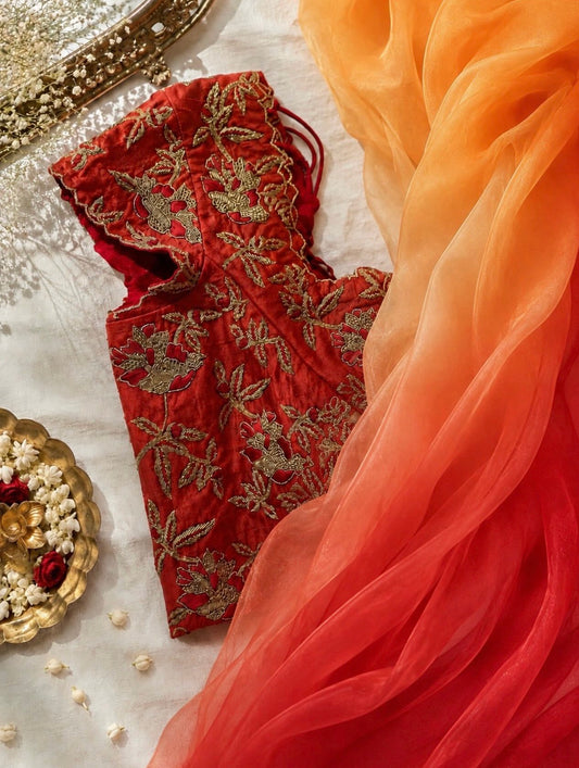 Red Zardosi Knot Blouse