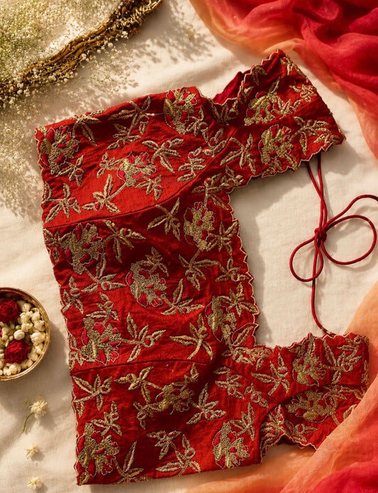 Red Zardosi Knot Blouse