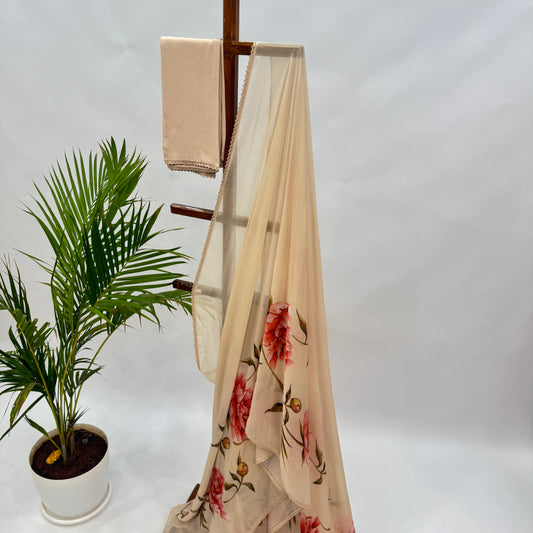 Ivory Peonia Falling organza Saree
