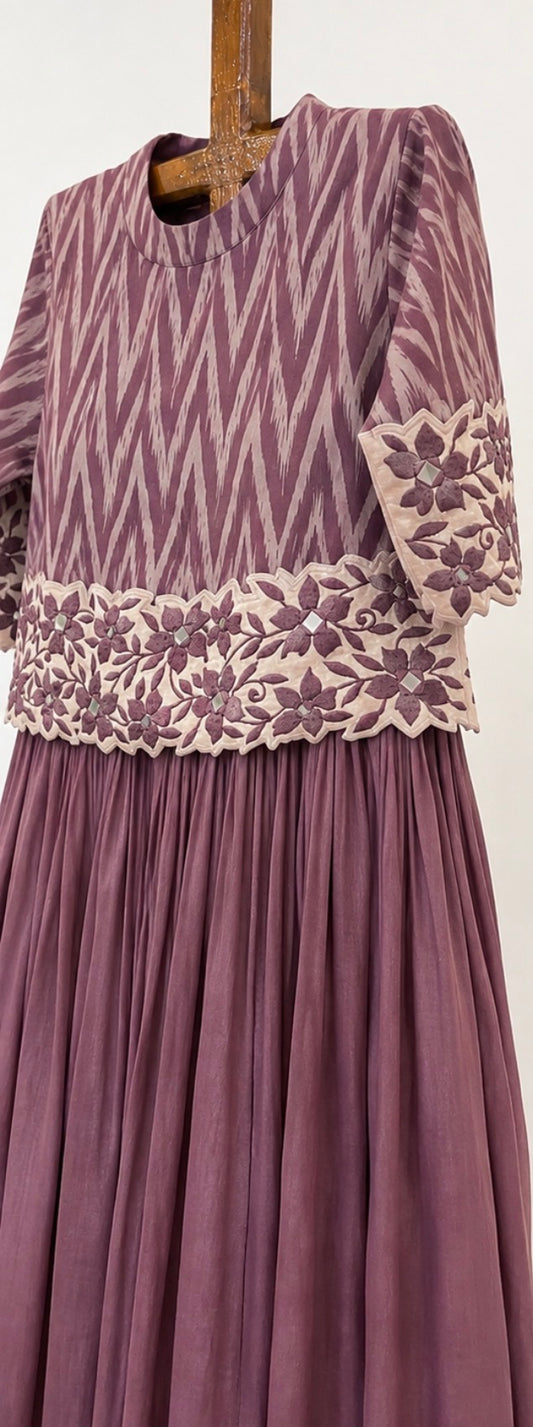 Mauve Attached Stripes Jakcet Dress