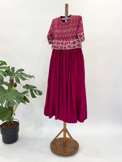 Burgundy Attached Stripes Jakcet Dress