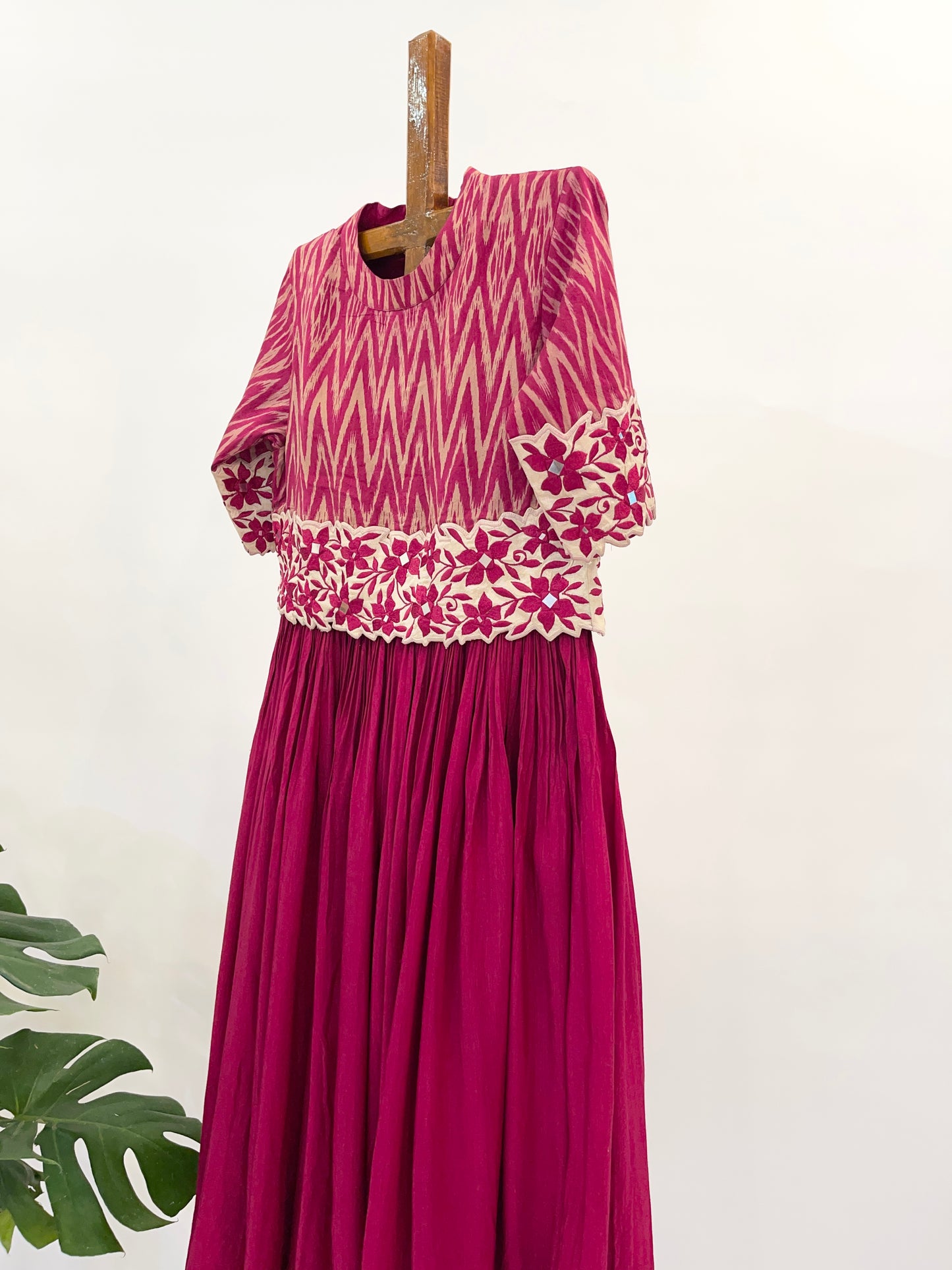 Burgundy Attached Stripes Jakcet Dress