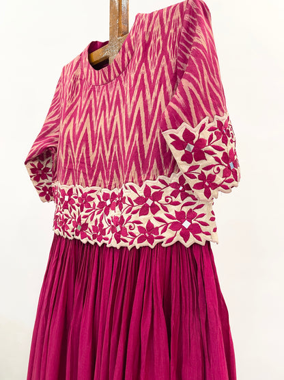 Burgundy Attached Stripes Jakcet Dress