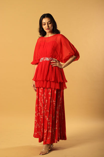 red foliole peplum pants