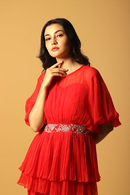 red foliole peplum pants