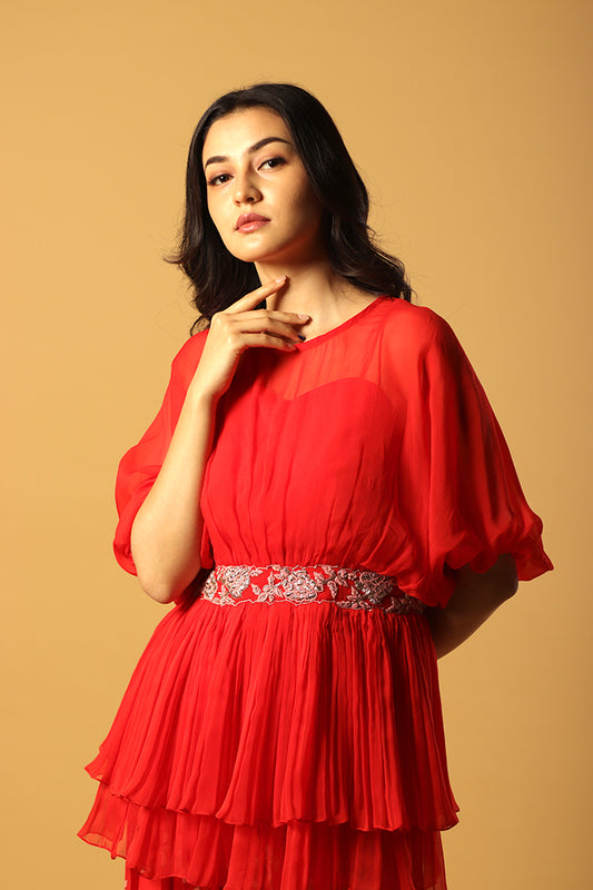 red foliole peplum pants