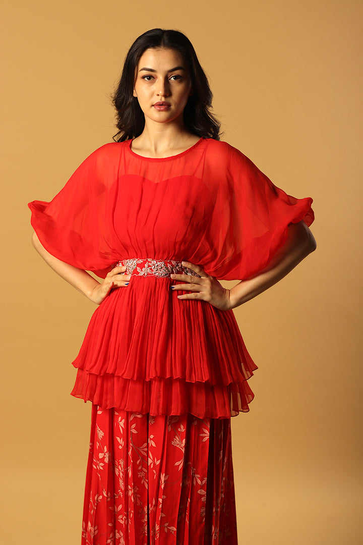 red foliole peplum pants