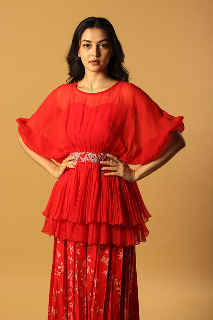 red foliole peplum pants