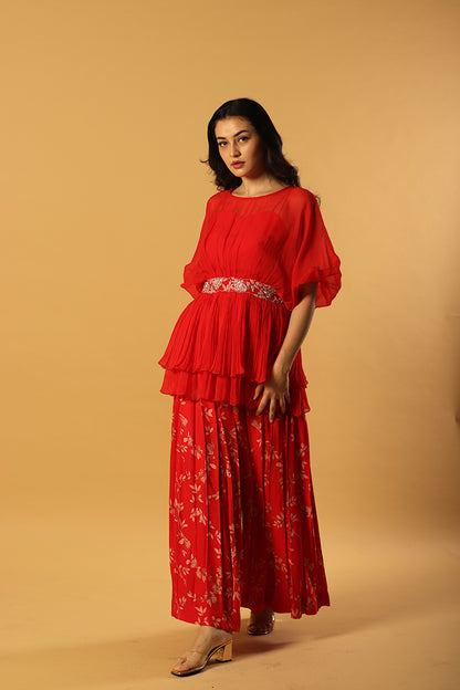 red foliole peplum pants