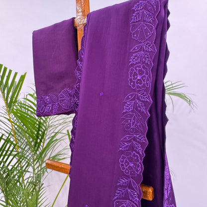 Purple Applique Falling Organza Saree Set