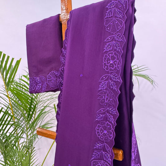 Purple Applique Falling Organza Saree Set