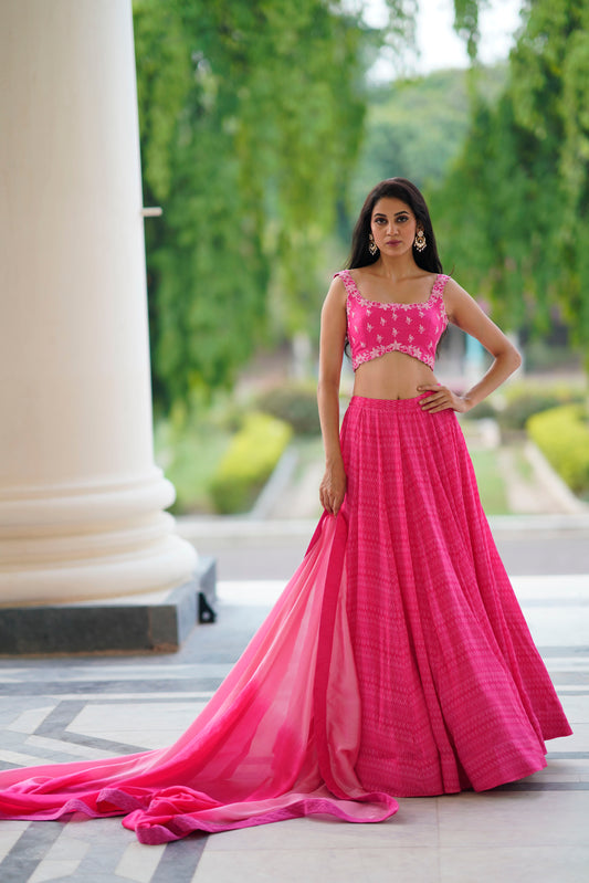 Hot Pink Geometrical Stripes Skirt Set