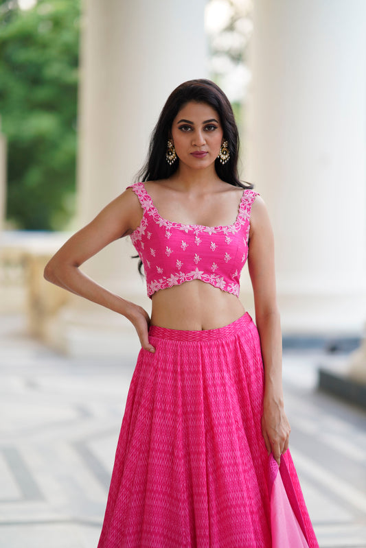 Hot Pink Geometrical Stripes Skirt Set