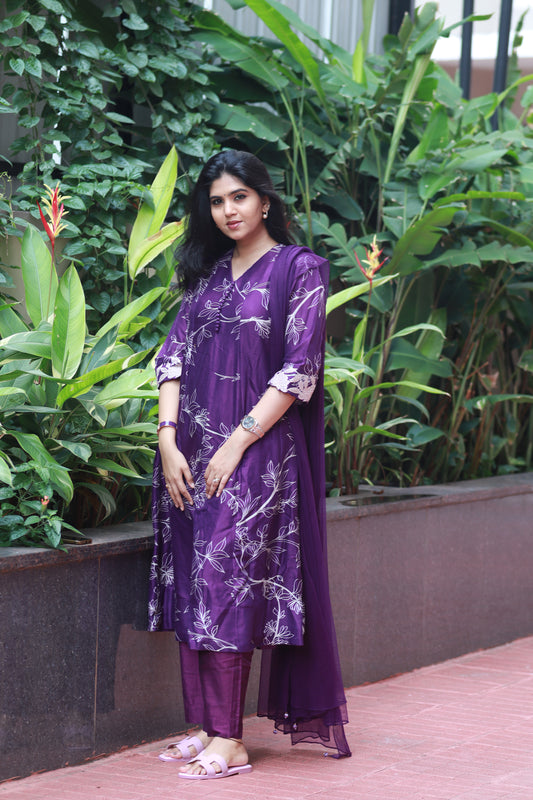 Purple foliole kurta set