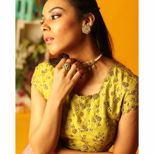 Leaf Green Small Flower Blouse