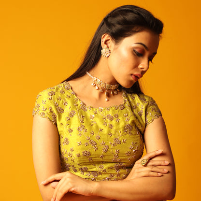 Leaf Green Small Flower Blouse