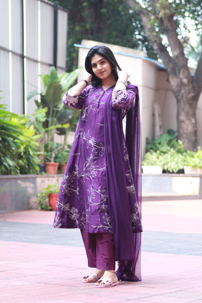 Purple foliole kurta set