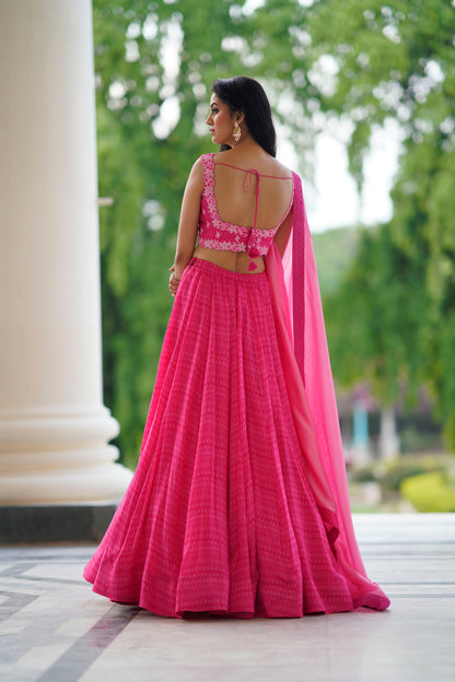 Hot Pink Geometrical Stripes Skirt Set