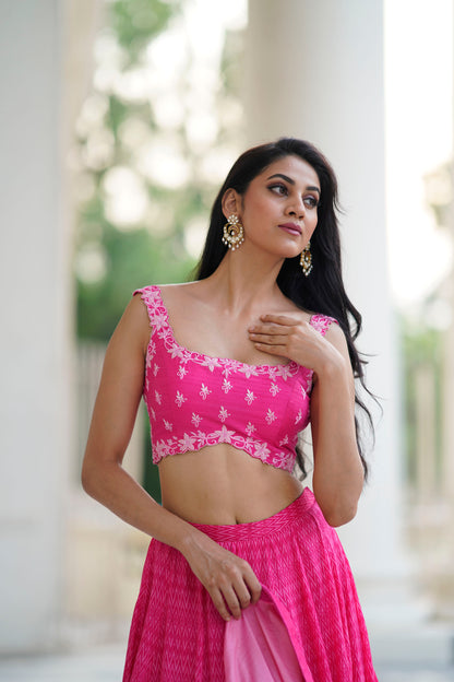 Hot Pink Geometrical Stripes Skirt Set