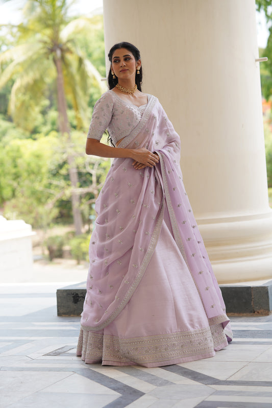 Lilac Small Flower Bridal Duaptta
