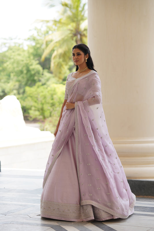 Lilac Small Flower Bridal Duaptta