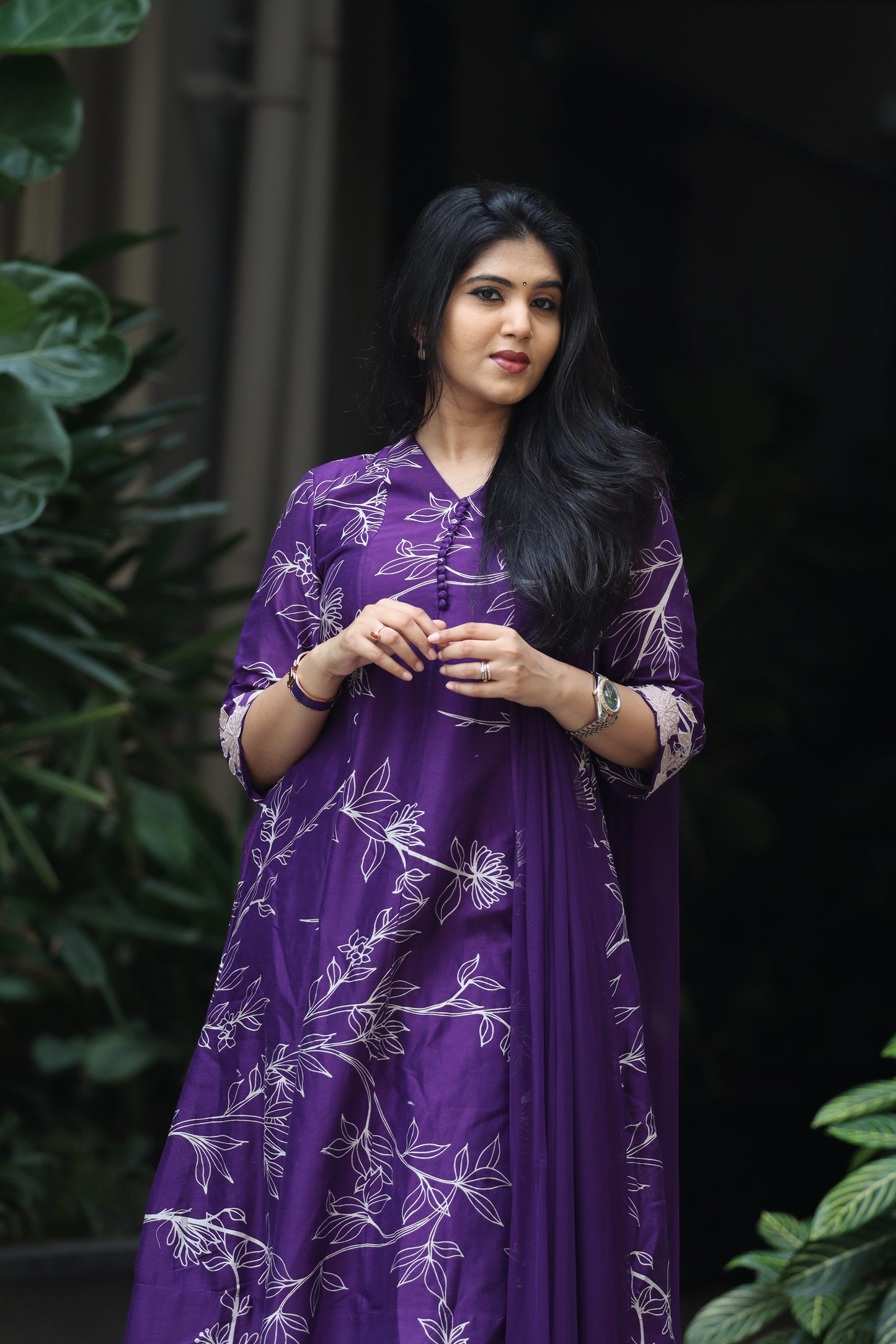 Purple foliole kurta set