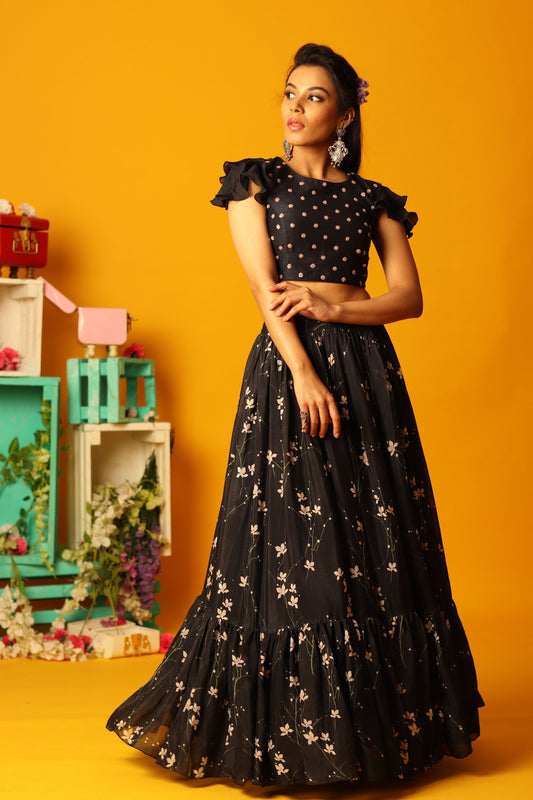 Carbon Black Bloom Skirt Set